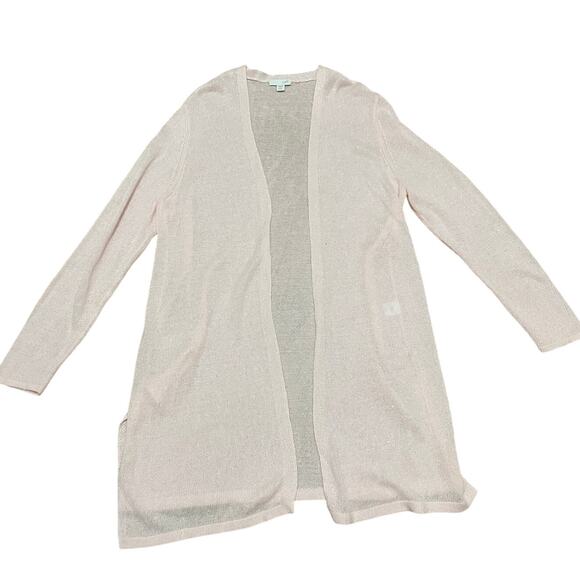 J Jill Pink Lightweight Longline Open Knit Cardigan Sweater Open Front‎ Linen LP - Picture 1 of 6
